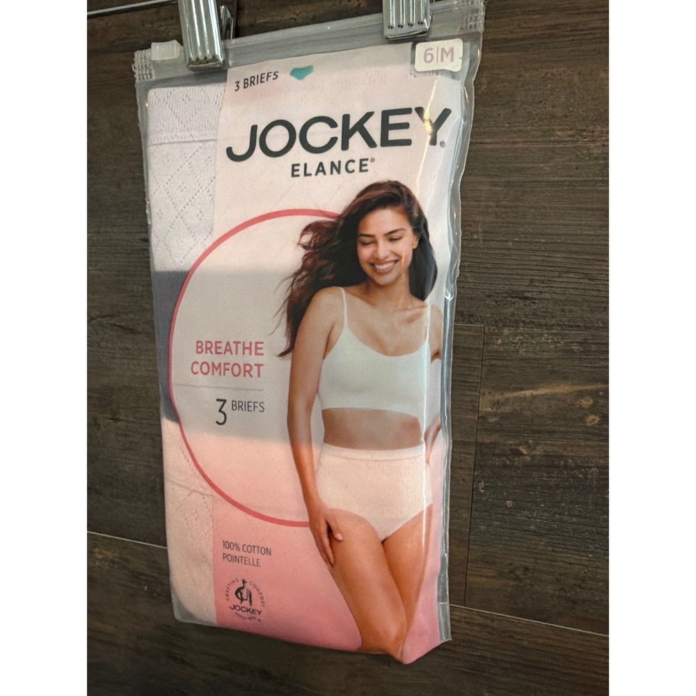 Jockey Elance Breathe Comfort 3-Pk Briefs 100% Cotton Pointelle 6M NEW